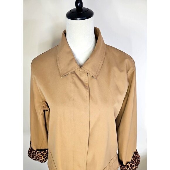 Dennis Basso Womens Sz M Microfiber Jacket Leopard Lining Water Resistant A45651 - Picture 2 of 8
